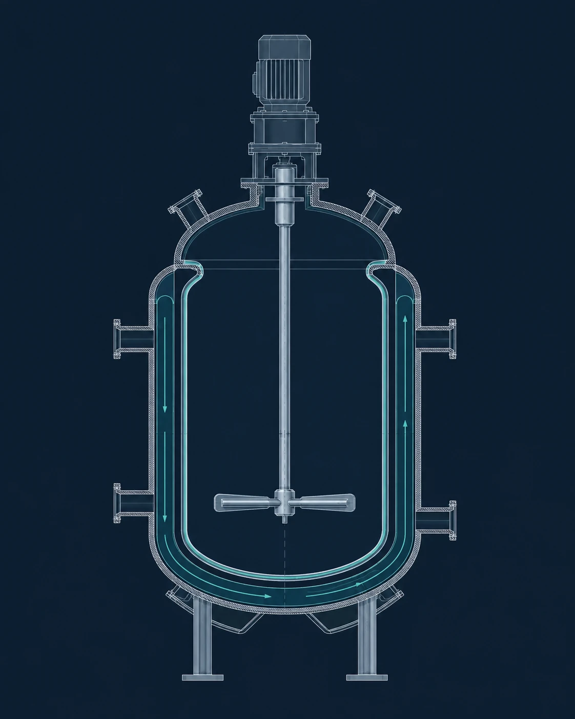 Engineering diagram showing reactor agitation and thermal process considerations