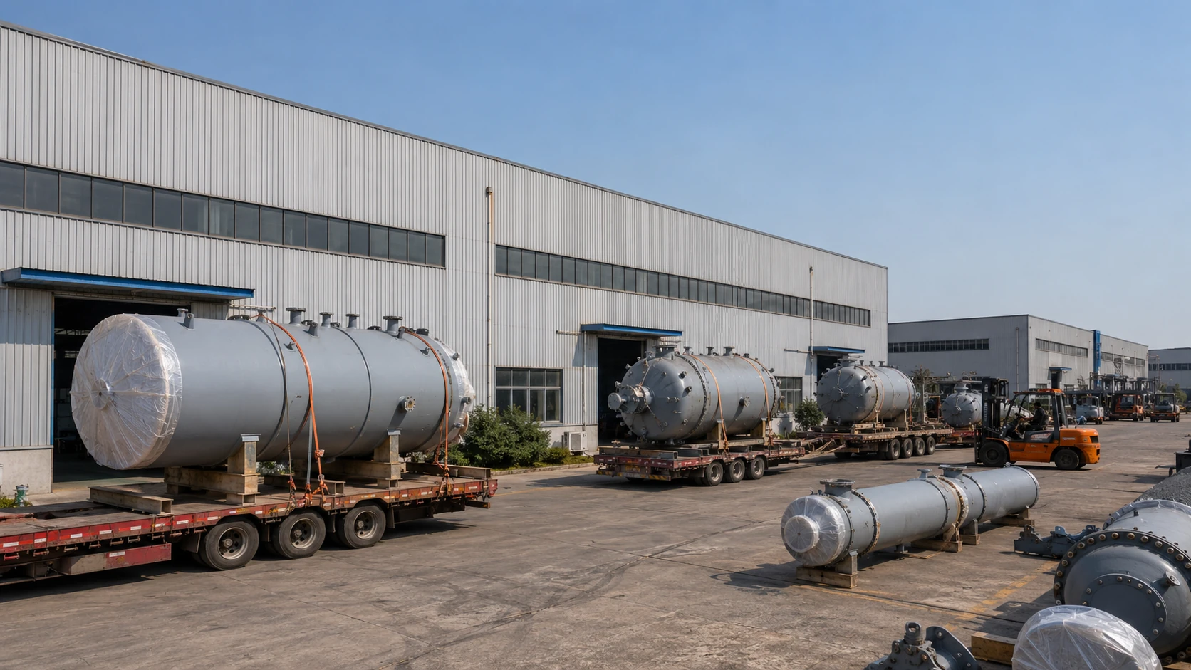 Large glass-lined process vessel prepared for loading and transportation
