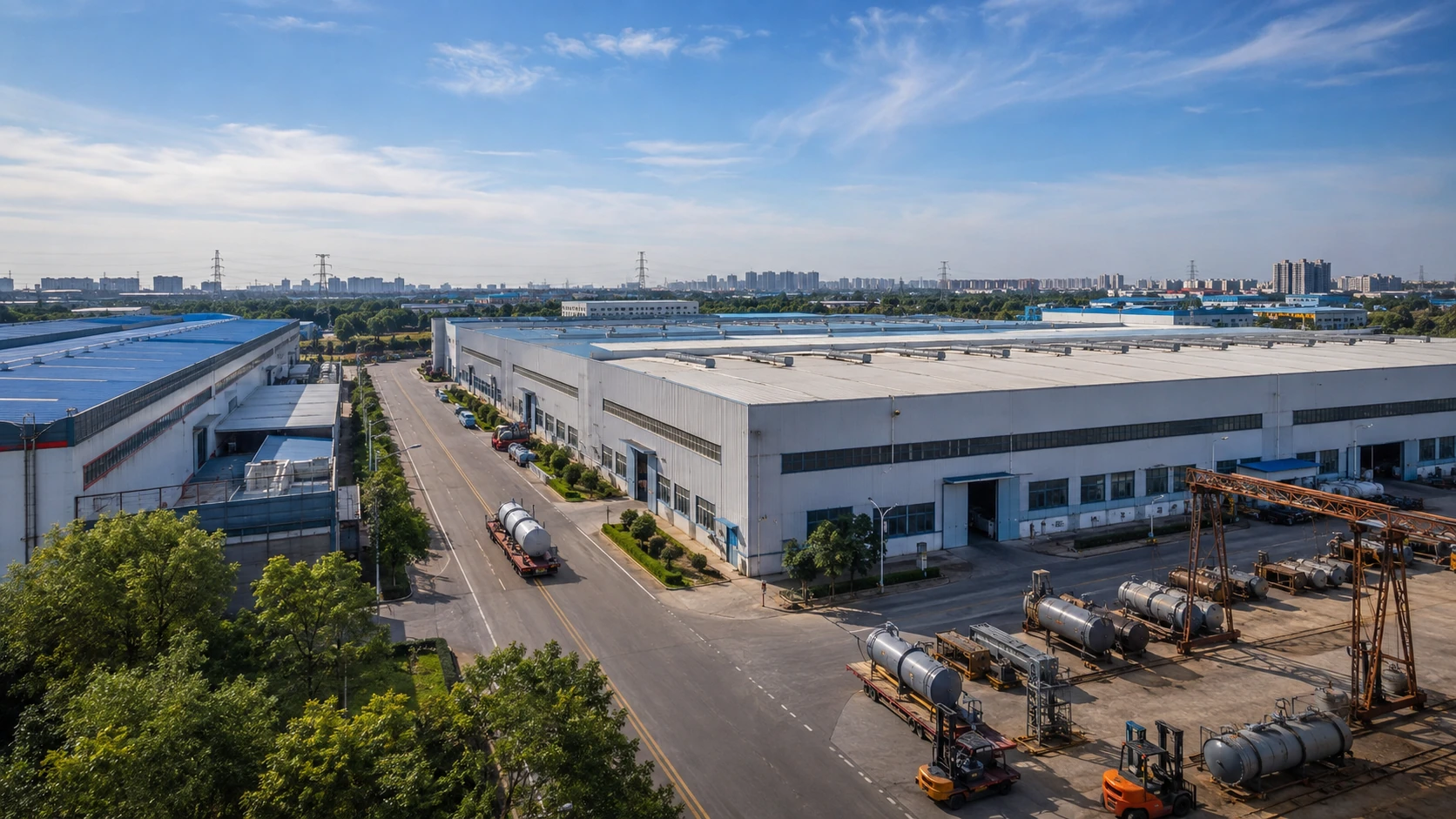 Aerial overview of an industrial process equipment manufacturing park